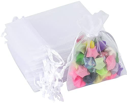 G2PLUS White Organza Gift Pouches - 7x9 CM Small Organza Favor Bags, 50 PCS Wedding Jewelry Bags - Clear Mesh Pouches for Wedding, Christmas, Birthday, Anniversary