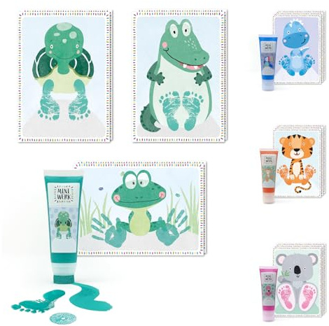 Miniwerk Bio Baby avtrycksset grön 0–1,5 år för baby handavtryck och fotavtryck påminnelse – dekoration för baby & småbarn – milstolskort – avtryck baby hand och fot set