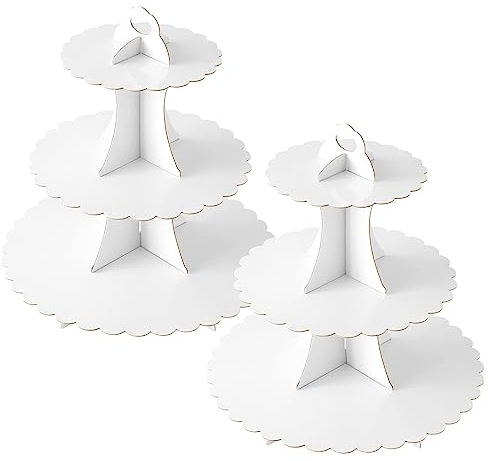 Soleebee Lot de 2 présentoirs à gâteaux en carton à 3 étages - Pour anniversaire, mariage, fête, gâteau - Blanc