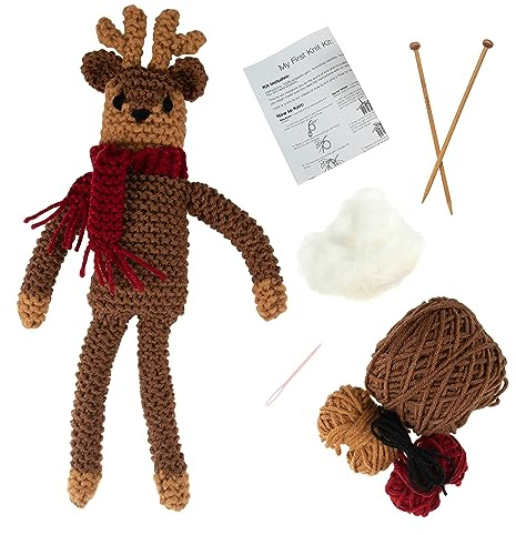 Trimits Knitting Kit - Handmade, Soft Toy, Teddy, Gift with Yarn, Needles and Instructions - Reindeer