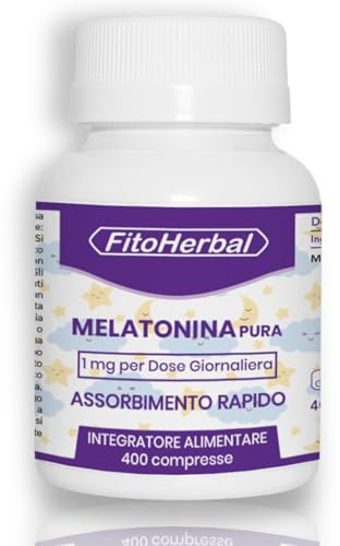 MELATONINA PURA FORTE | Integratore per Dormire | Alto Dosaggio da 1 mg | 400 Mini Compresse Facili da Deglutire | Supporto per Sonno Naturale e Ristoratore | Scorta + 13 Mesi | FitoHerbal