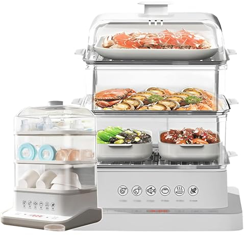 Cuiseur Vapeur (40L), Cuiseur Vapeur éLectrique à Cycle De Vapeur 360°, Cuiseur Vapeur Amovible à 3 Niveaux + 800 W Pliable + RéServation 12h + Anti-BrûLure à Sec, Pour LéGumes