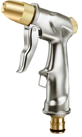iwiio Hose Pipe Spray Gun, Garden Hose Spray Gun with Brass Nozzle, 100% Heavy Duty Metal Water Gun Sprinkler High Pressure Pipe Spray Gun, 4 Spraying Modes for Car,Pet,Lawn,Garden,Sidewalk