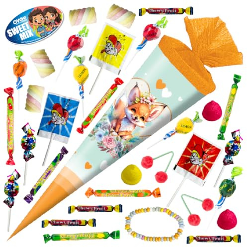 OYOY School cone filled with candy mix, school cone fox, school cone 35 cm, small school cone ready-filled, siblings school cone, small sugar bag, school gift