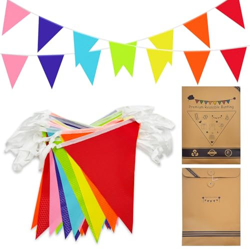 Premium Reusable Waterproof Bunting Banner: 98.4ft 84pcs Triangle Flags Pennant Bunting Multicolor Pennant Banner for Birthday Outdoor Garden Party Decorations