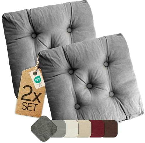 etérea Heidi Galette de Chaise 42x42 cm Anthracite Lot de 2 – Coussin épais 8 cm, Assise Moelleuse pour Chaise de Jardin & Salle à Manger, intérieur & extérieur, Lavable 30°C