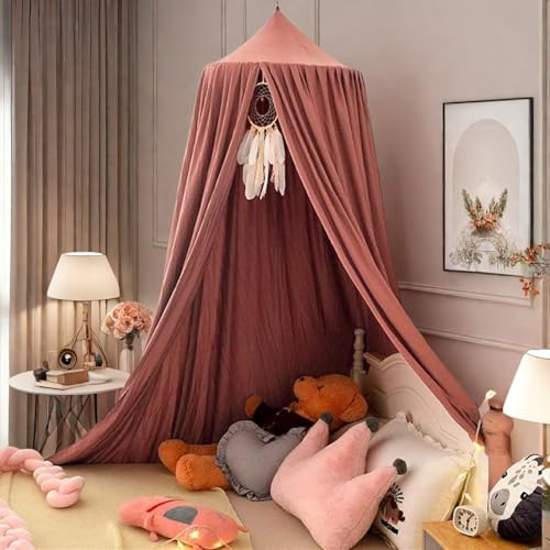 Ginkago Ciels de Lit pour Enfant, Bébé Moustiquaire Salle de Lecture pour Décoration de Chambre à Coucher, Élégant Auvent De Lit pour Princesse (Rouge Framboise)