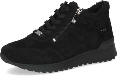 CAPRICE Sneakers da donna piatte in pelle idrorepellenti, Nero (Black Suede), 36 EU