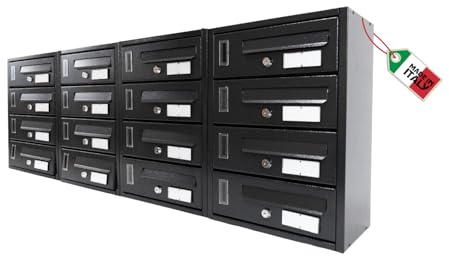 MOHOME Cassetta Postale Esterno Condominiale Antracite Componibile Modulare Orizzontale Ferro Pesante 16 Scompartimenti Dimensioni 120 x 17 x 42 cm Apertura Frontale Interno Doppia Chiave Sicurezza