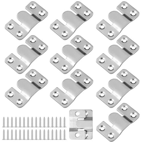 10 Pièces Supports Encastrés en Acier Inoxydable avec 40 Vis, 55 X 30 mm, Crochet pour Cadre Photo Dissimulé, Support Montage Encastré Dissimulé pour Cadre Photo, Miroirs, Sffichage D'image, Meubles