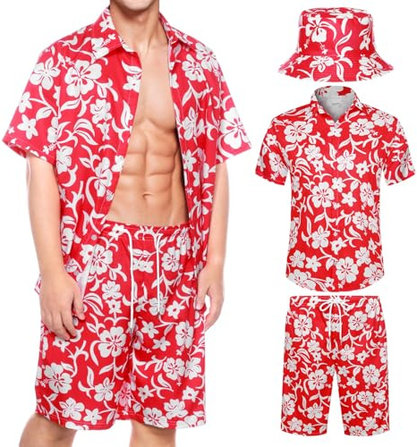 Joyesplay Chemise hawaïenne pour homme - Chemise de plage tropicale à fleurs, rouge, XL