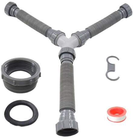 Washing Machine Drain Adapter,Two-in-One Washing Machines Dishwasher Y Connection Adapter,Washing Machine Drain Pipe Set with Belt and Joint(1 Drain Pipe + 1 Blue raw Material Belt + 1 Gray Joint)