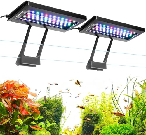 hygger Dual Channel Clip On Éclairage Aquarium LED, 24W Full Spectrum Lampe Aquarium, 24/7 Lighting and DIY Mode with 7 Colors, Luminosité Réglable Fish Tank LED Light pour Aquariums de 75-115L(2)