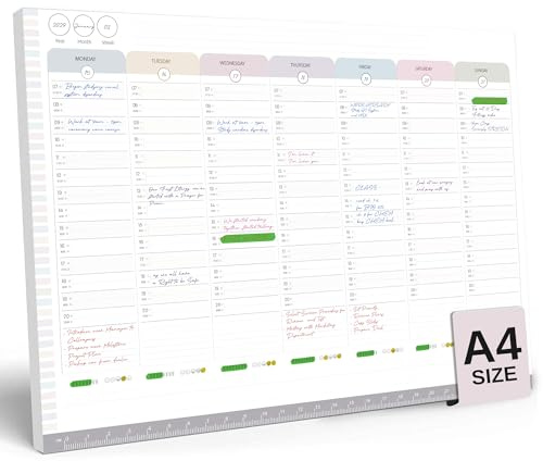String & Space A4 Weekly Planner Pad – 7am to 8pm Timeslots, Undated Week to View Desk Planner – To Do List Notepad Organiser for Work, Uni & Home – 40 Thick Tear-Off Sheets (A4)