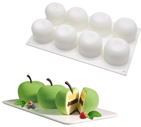 Tall Cylinder Silicone Molds for Mousse Cake 3D Silicone Baking Mold for Brownie French Dessert Pastry Ice Cream Cake Decoration Holiday Moulds Apple (8-Cavity)