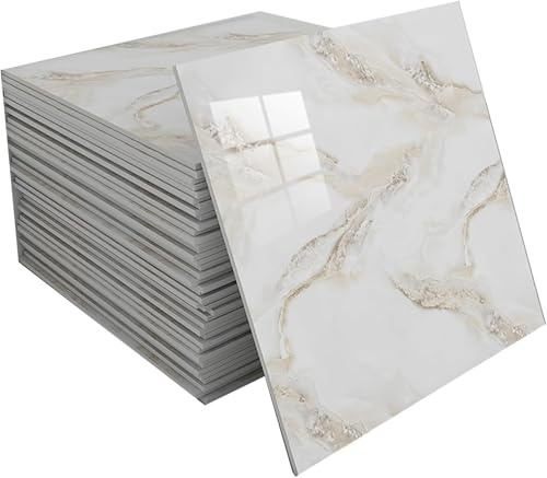 Self Adhesive Wall Tiles，30x30cm Stick On Marble Tile, PVC Waterproof Shower Walls Panels, Back Splash On Tiles for Kitchen Bathroom(D,80 Tiles)