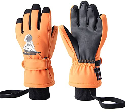 Kaeltsyn Guantes de esquí para niños, para invierno, cálido, frío, resistente al viento, snowboard, nieve, impermeables, para niños y niñas, esquí con correa de muñeca, para invierno, nieve