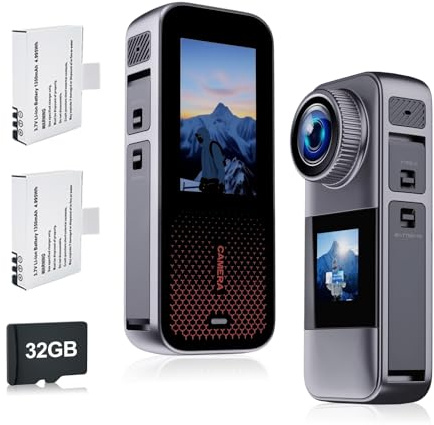 Jadfezy Camara Deportiva con Tarjeta de Memoria de 32GB, Camara Acuatica HD 1080P, Camara Moto con Accesorios Cámara Casco Moto, Action CAM con 2 Baterías de 1350mAh y Accesorios Multiples