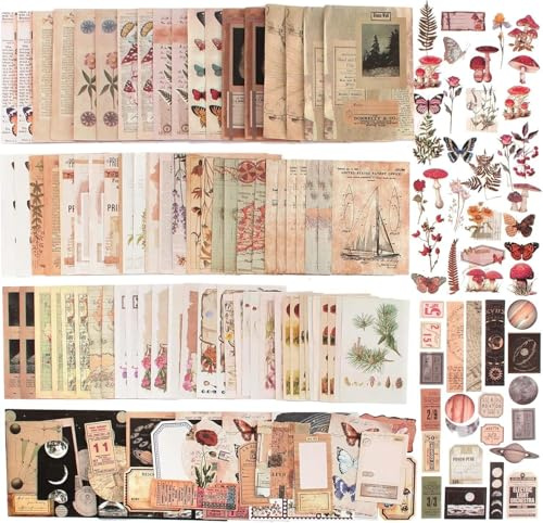400 Pezzi Adesivi Decorativi Scrapbooking, Vintage Carta Decorativa per Fai da Te, Adesivi Vintage Materiale Scrapbook Pianta Pianeta Farfalla per Diario Calendario Cartolina d’auguri Album