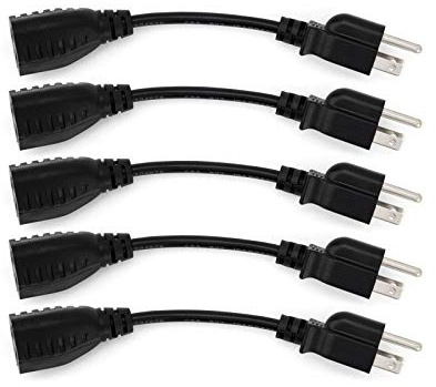 Sewell 6-Inch Power Extension Cable, 5-Pack, Outlet Saver, 18 AWG