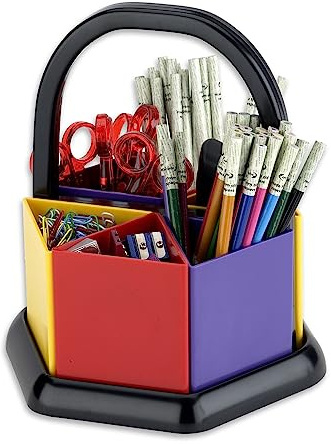 Adventa Desk Organiser, Desk Tidy with 6 Piece Set Pen Holder, Pencil Pots for Classrooms, Office Accessories, Stationary Organiser, Desktop Organiser with Handle (Multi-Coloured)
