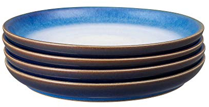Denby - Blue Haze Coupe Medium Plates Set of 4 - Dishwasher Microwave Safe Crockery - Ceramic Stoneware Tableware Plates