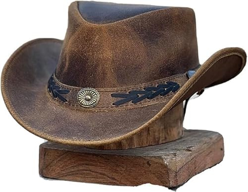 HADZAM Leather Cowboy hat Shapeable into Outback hat, Australian Hats for Men & Women (US, Alpha, Medium, Brown)