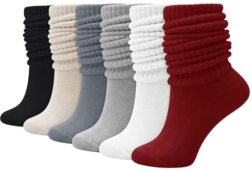 Winterlace 6 Pairs Slouch Socks for Women, Soft Extra Long Scrunch Knee High Sock, Bulk Pack (Assorted #5)