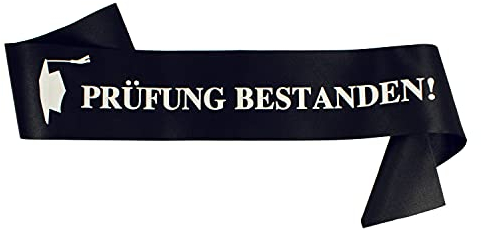 Oblique Unique® Schärpe Prüfung Bestanden ! Geschenk für Abi Abitur Abschluss Schulabschluss Führerschein Schwarz Weiß