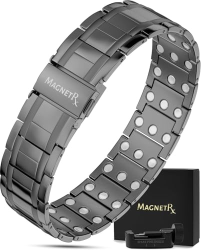 MagnetRX® 3X Magnetarmband för Herr – Titanarmband med 3 500 Gauss Neodymmagneter, Viklås, Justerbar Längd, Storleksverktyg och Presentask, Pistolgrå