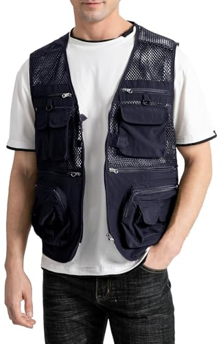 Sukany Men's Mesh Fishing Vest Utility Multi-Pocket Outdoor Work Shooting Safari Travel Photography Vest