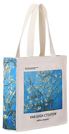 LZ Almond Blossom canvas tote bag aesthetic original design oil painting art for women reusable eco-friendly tote bag Van Gogh Series Canvas Tote Bag