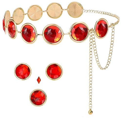 JASGOOD Cinturón de cadena para mujer, cinturón de concho occidental para jeans, vestidos, cuervo, cosplay, cinturón de cintura para mujer, cinturón de metal ajustable, Oro Rojo, Fit for Waist Size