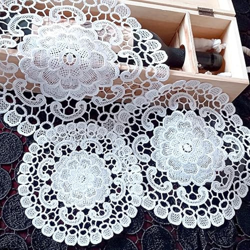 4 stycken spetsar runda broderade bordslöpare, handgjorda hoprullade vita spetsiga bordslöpare underlägg virka bordslöpare spetsiga bordstabletter för kök, matsal, drömfångare dekoration 15 cm