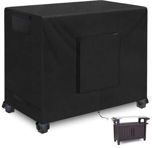 BBQ Abdeckhaube,Grill Beistelltisch Abdeckung, 600D Oxford-Tuch Grillabdeckung,mit Klettverschluss und Druckknöpfen,Wasserdicht,UV-beständig,145 * 65 * 100CM (Schwarz)