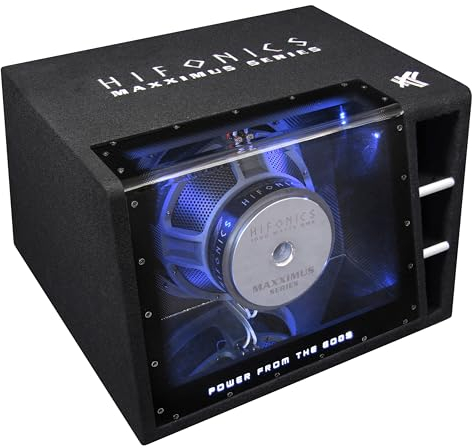 Hifonics MXZ12BP- 30 cm (12) -Single-Bandpass-System | Premium Power Auto-Subwoofer aus der MAXXIMUS Serie mit 1000 W/RMS, 2000 W/MAX und umschaltbarer LED Beleuchtung (blau/Weiss)