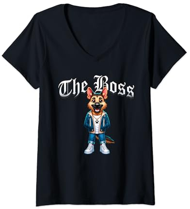 Damen Hundejacke, Motiv: Deutscher Schäferhund, der Boss T-Shirt mit V-Ausschnitt