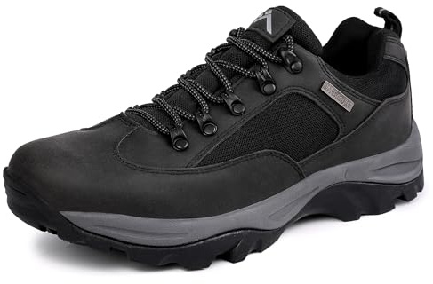 CC-Los Men's Waterproof Walking Shoes Slip Resistant Hiking Shoes Durable Rubber Sole Outdoor Trekking Daily Work Black Size 6-12.5