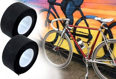 BISOMO 2X Fahrrad Lenkerband Textil Baumwolle 2 x 260cm Tressostar extra stark, selbstklebend Velox Roller MTB E-Bike, Gelb, Rot, Blau, Schwarz, Weiß (schwarz)