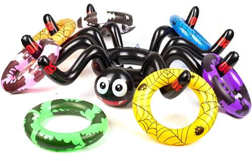 Inflatable Spider Hat Ring Toss Game Set - Halloween Party Game Props for Kids & Adults - Indoor/Outdoor Fun