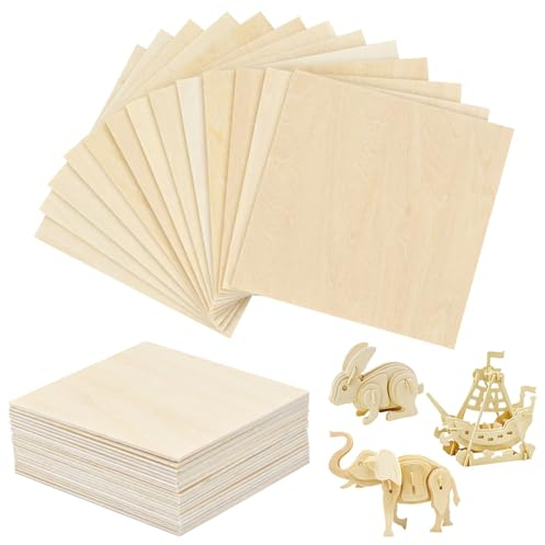 Lot de 20 Feuilles de Bois de Balsa, Contreplaqué Planche Bois, Planche Maquette Non Finies, Plaque Contreplaqué, Panneau Feuille, Bois pour Modèle Bricolage Avion de Maison en Bois, 100x100x1.5 mm