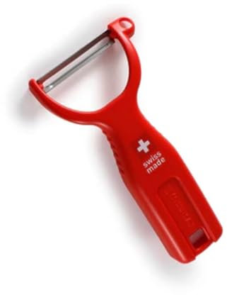 Swissmar Peeler - Y Peeler with Stainless Steel Scalpel Blade - Perfect for Potato, Vegetable, Fruit, Carrot, Apple, Mango Peeler for Kitchen - Plastic Blade Protector Included - Red with Cross
