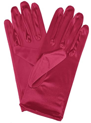 Gants Courts en Satin pour Femme, Tous Les Doigts Gants, Gants de Robe de Mariée, Gants de Fête de Mariage pour Dames, Gants en satin pour Femme Robe Fête Soirée Opéra Mariage (Bordeaux)