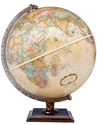Easy to Assemble Replogle World Classic Globe, 12 Desktop World Globe For Home or Office Desk Decor, Raised Relief, Up-to-date Cartography, Made in the USA, Antique