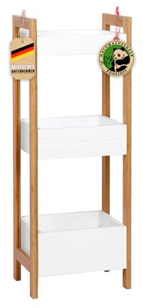 Floordirekt 3-Etagen Bambus Badregal Texas - Weiß – Modernes Regal für Badezimmer, Bambus & Holzoptik, Badablage