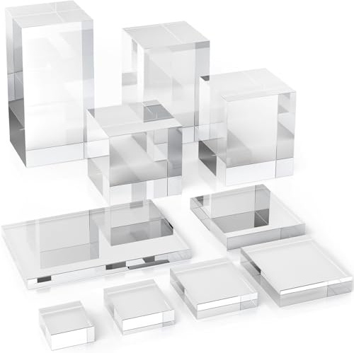 Marsui 10 Pcs Acrylic Cubes for Display Product Photography Props Transparent Acrylic Block Set for Boutique Jewelry Cosmetic Crafts Closet Show(Square, 10 Sizes)