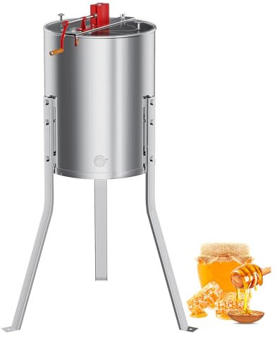 GarveeLife Manuelle Honigschleuder 4/8 Rahmen, Edelstahl Wabenspinner mit verstellbarem Ständer & transparentem Deckel, Imkerei Extraktionsausrüstung für Pro Imkerei, langlebige Honigtrommel