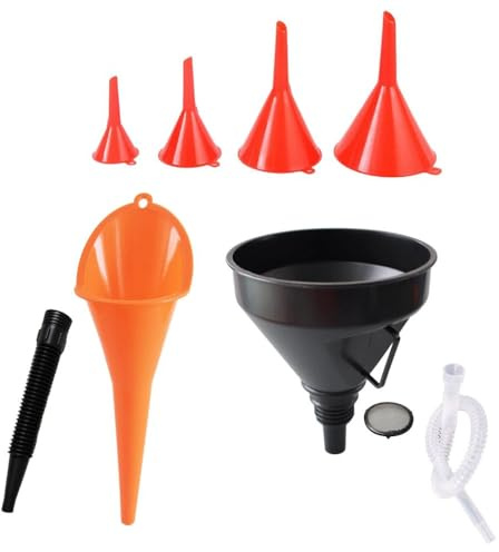 Changyeah Kfz-Trichter-Set,6 Stück Einfülltrichter Set,Kunststoff-Öltrichter mit langem Hals,Kraftstofftrichter mit breiter Öffnung,Universal Auto Benzin Kraftstoff Trichter Set für Auto, Werkstatt