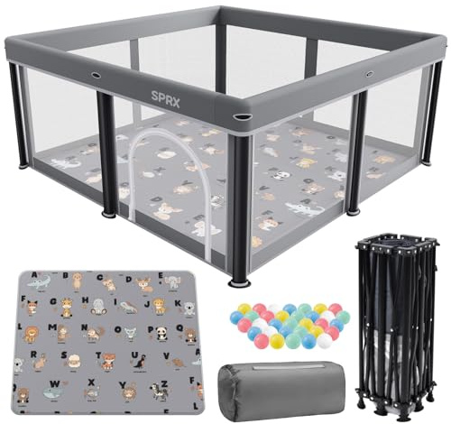 Foldable Baby Playpen with Mat，50×50 Collapsible Playard for Babies and Toddlers，Indoor&Outdoor Kids Safety Play Pen，Portable Travel Playpen ‌with Travel Pack and 50 Ocean Balls