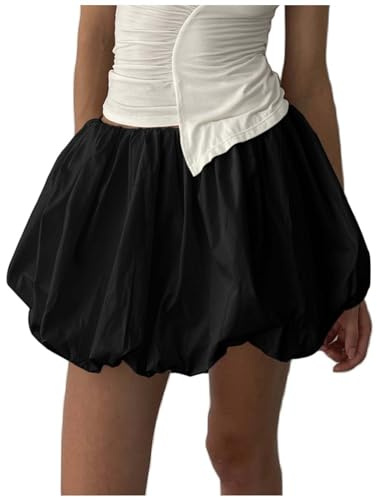 MODSGUE Mini jupe pour femme, ballon, taille haute, short, ourlet bouffant, été, tendance, mignon, pour sortir, mini jupe bulle, jupe de fête, Noir , S